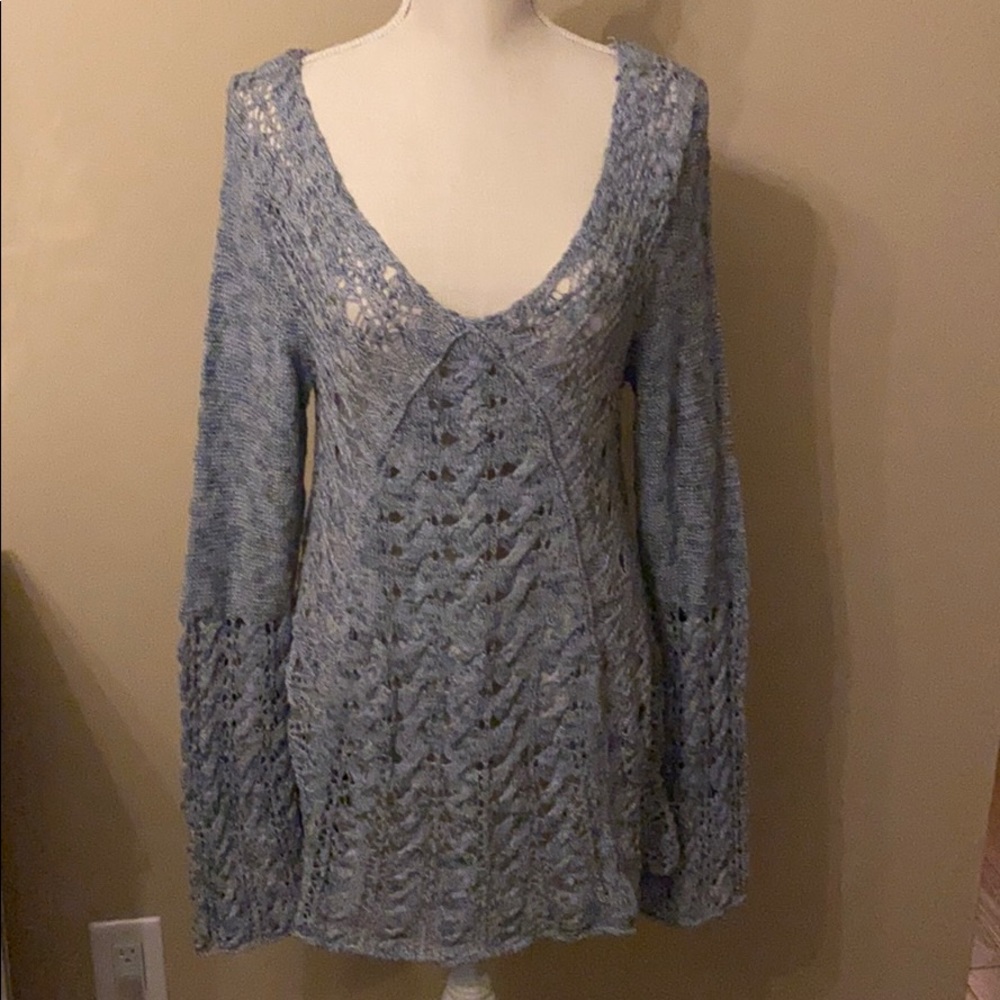 Free People loose-weave blue long sleeve sweater,M